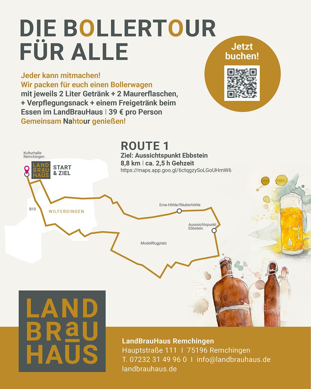 Bollertour Route 1 vom LandBrauHaus Remchingen – Wanderung zum Aussichtspunkt Ebbstein mit Bier und Snacks